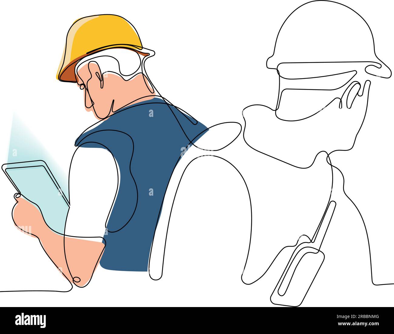 construction manager and engineer working on building site. Vector ...