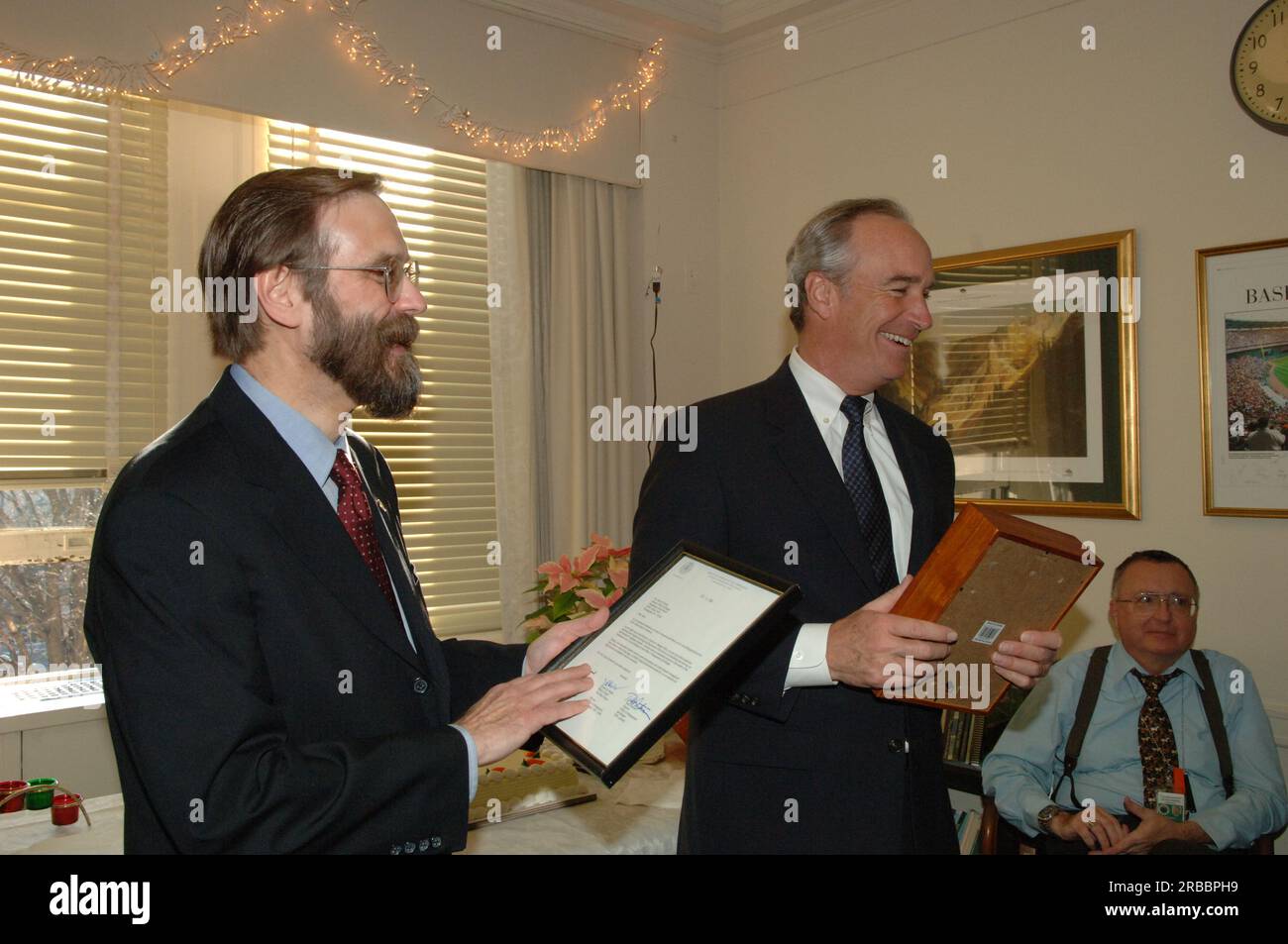 Secretary Dirk Kempthorne with departing Office of Budget Director John Trezise, staff Stock Photo