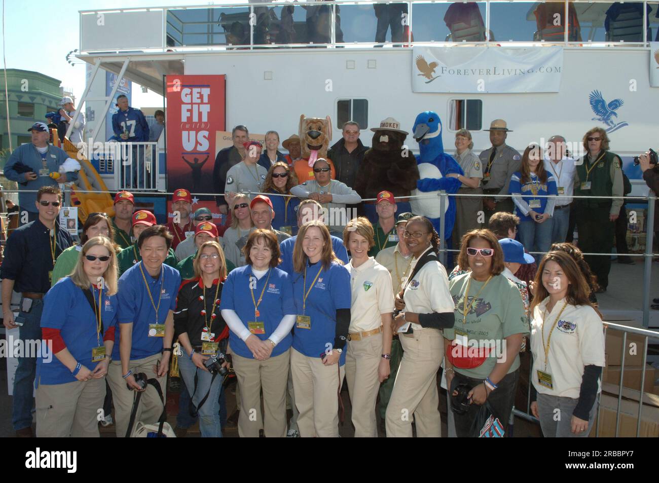 Department of the Interior and other federal agency staff who joined Pro Football Hall of Famer Mike Ditka for outdoor recreation promotions at the National Football League's pre-Super Bowl XLII( interactive theme park, the NFL Experience, in Glendale, Arizona Stock Photo