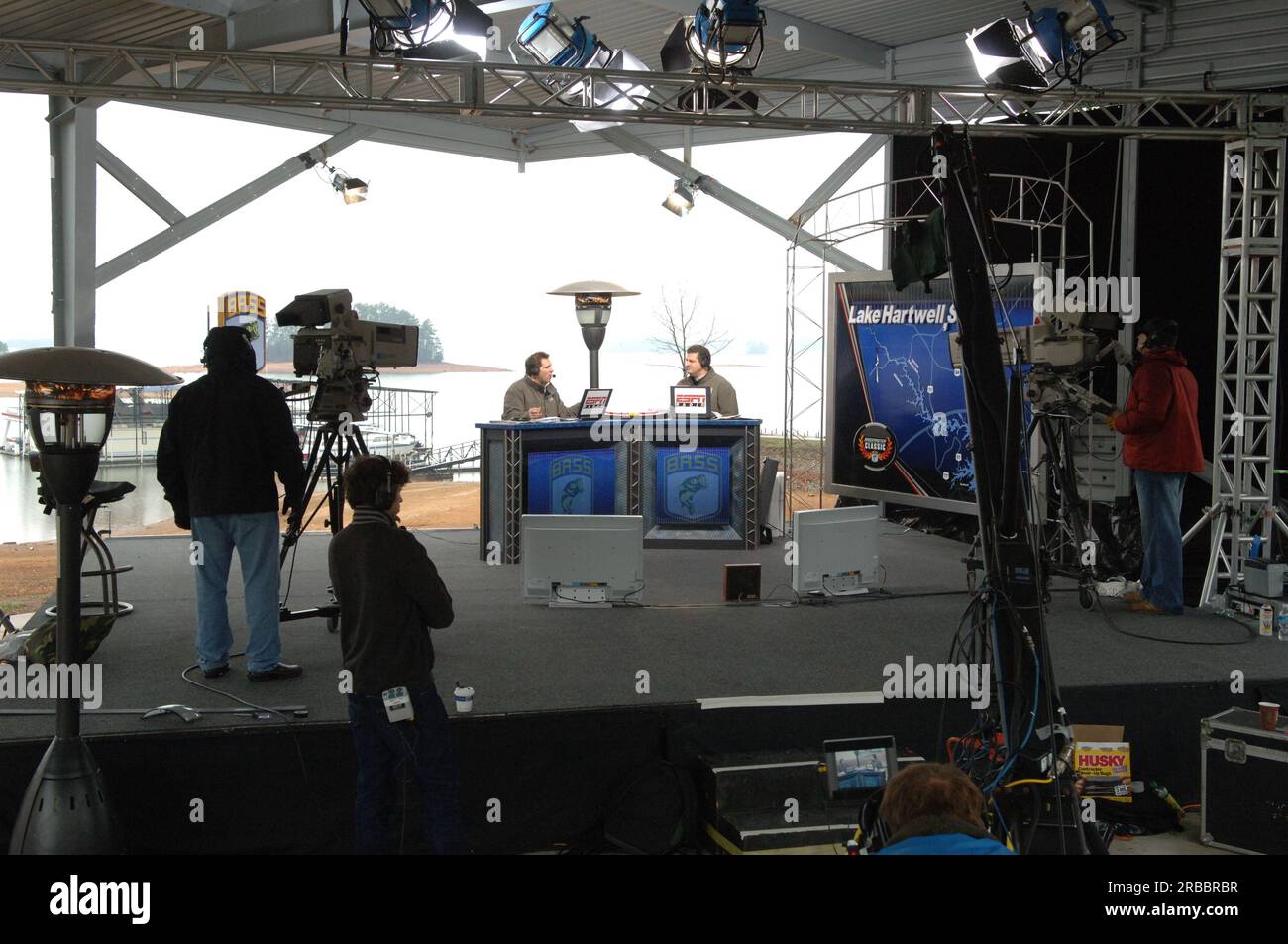 Segment of ESPN Radio's Mike and Mike Show, co-hosted by Mike Greenberg and Mike Golic, at the Bassmasters Classic professional fishing tournament, Greenville, South Carolina, with guest appearance by Secretary Dirk Kempthorne Stock Photo