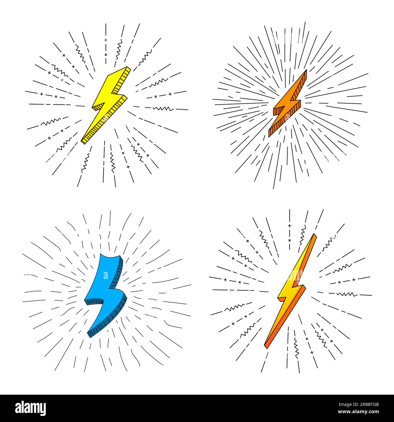 Set Lightning bolt. Thunderbolt, lightning strike. Modern flat style