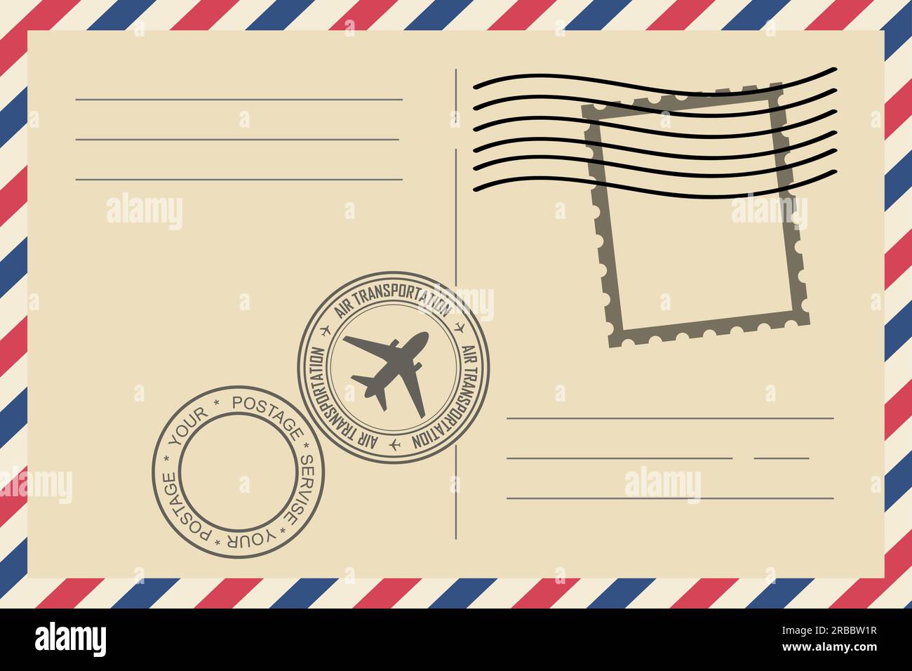 Envelope and stamp. Vintage air mail envelope with postage stamp