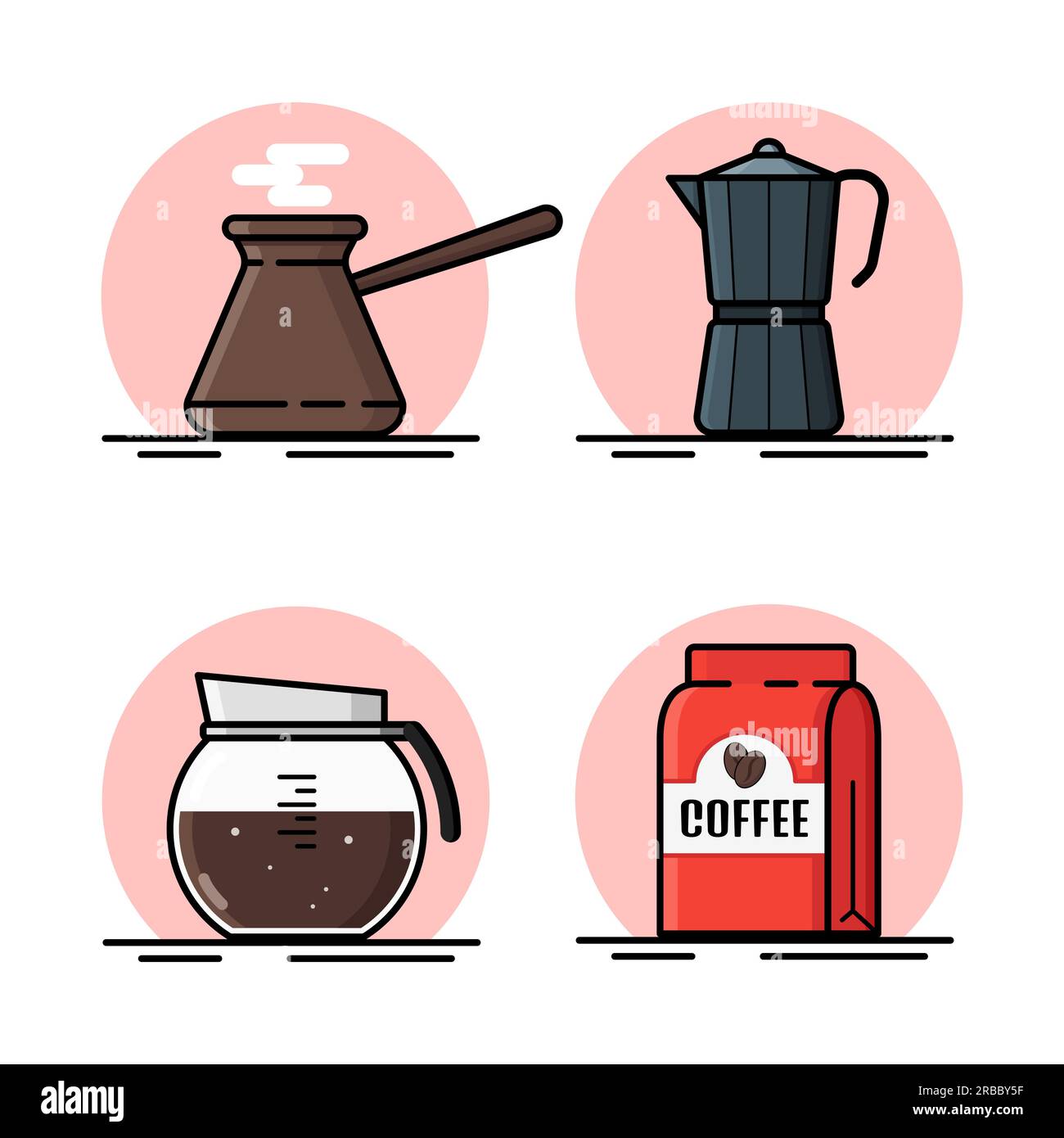 Coffee shop accessories and machines isolated flat vector icons