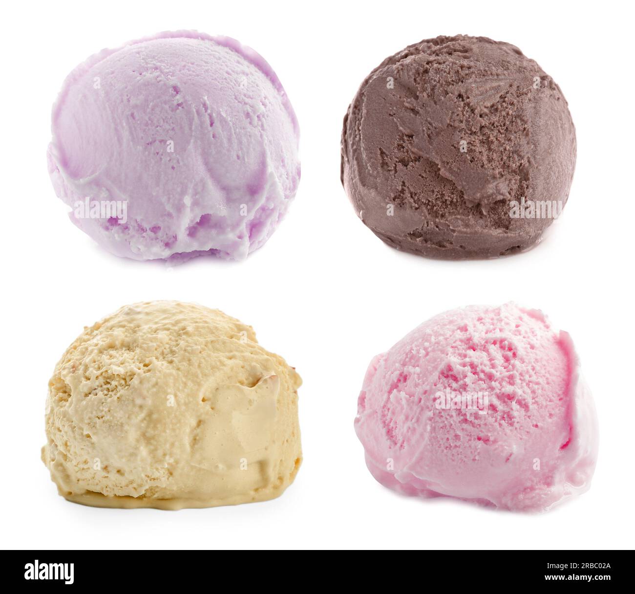 Set of ice cream scoops of different colors and flavors isolated on