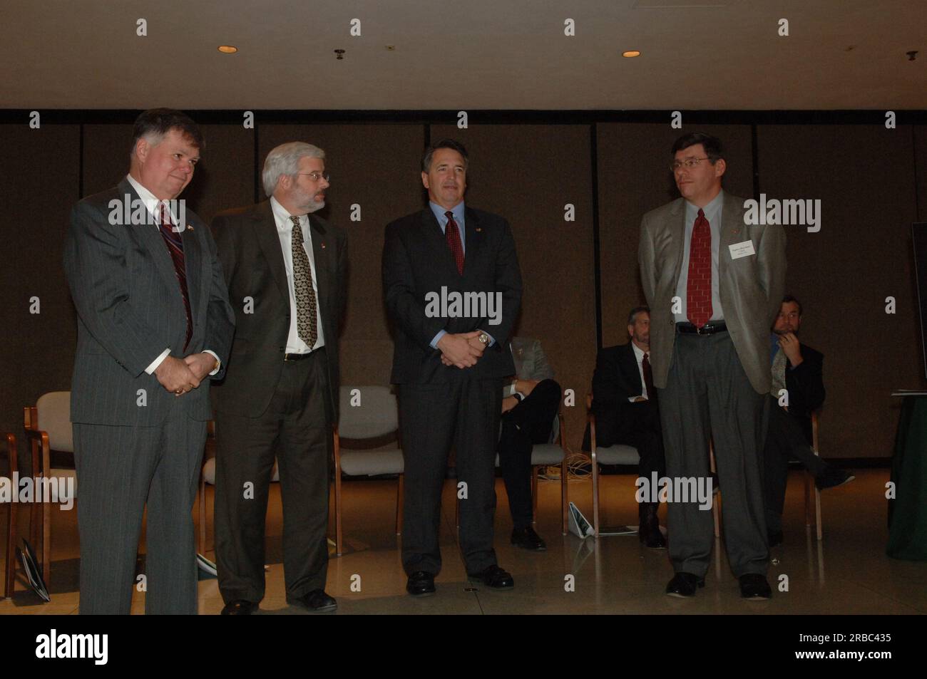 Department of the Interior senior officials, including U.S. Geological Survey (USGS) Acting Director P. Patrick Leahy, at USGS-sponsored presentation on Hurricane Katrina Stock Photo