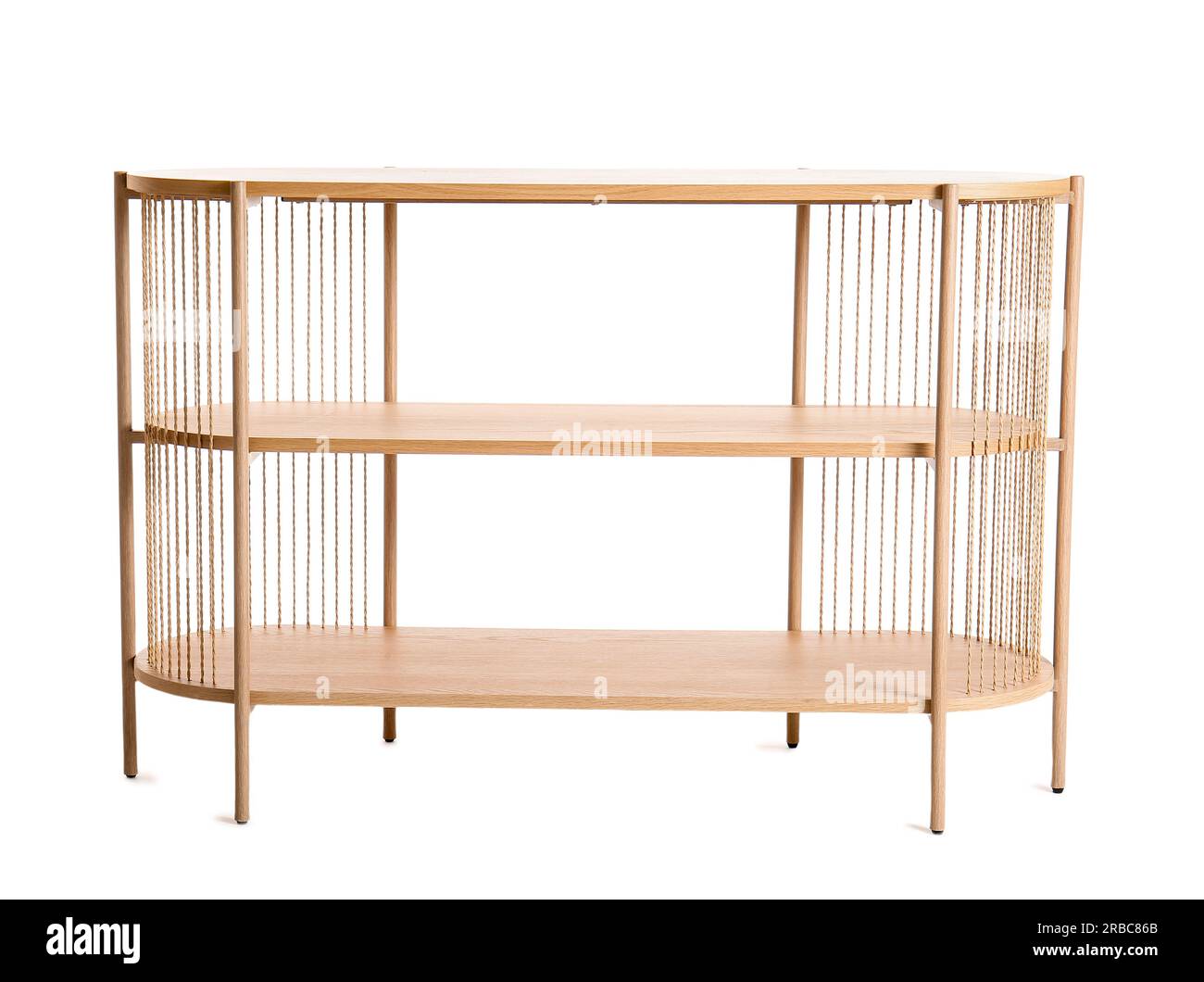 Modern wooden shelving unit on white background Stock Photo Alamy