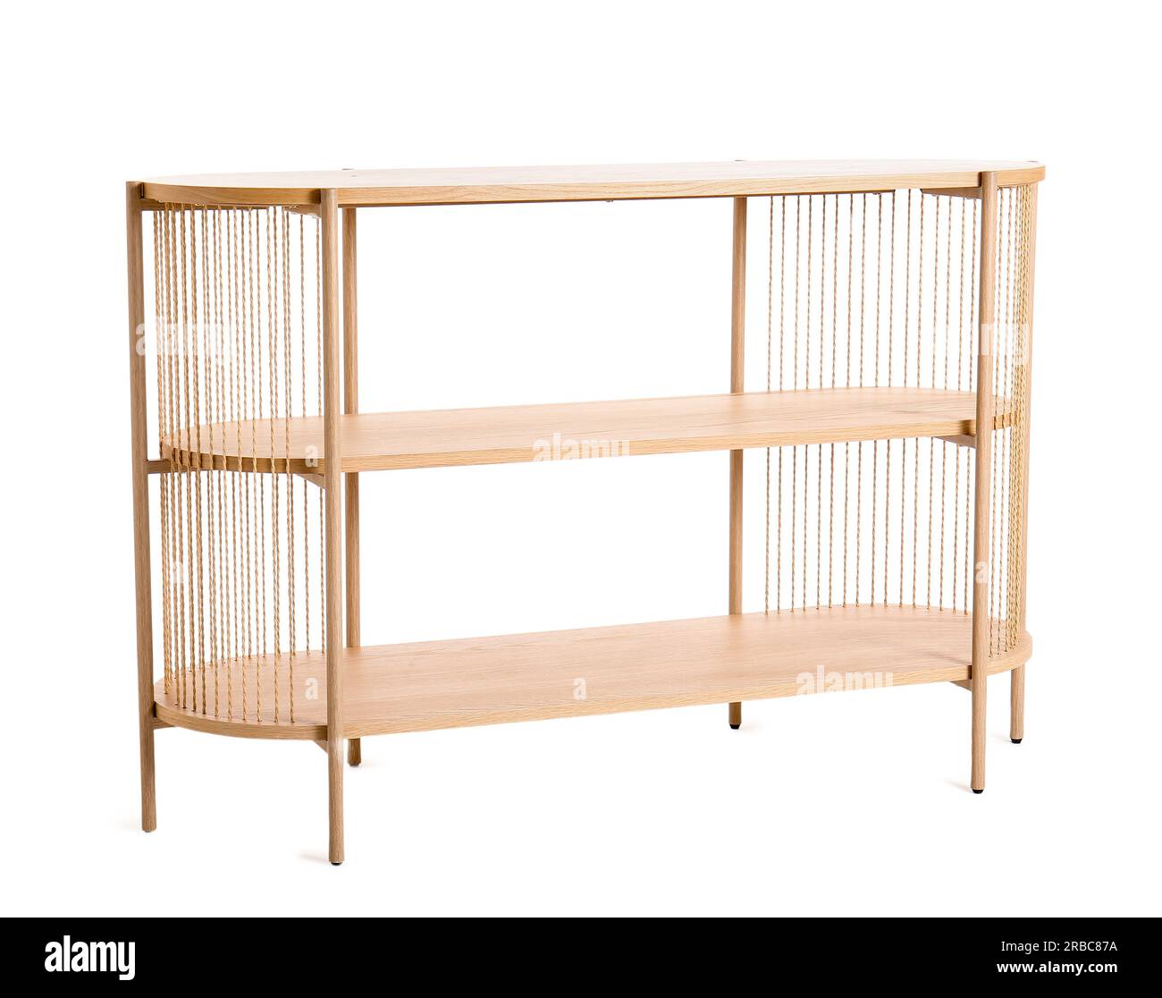 Modern wooden shelving unit on white background Stock Photo Alamy