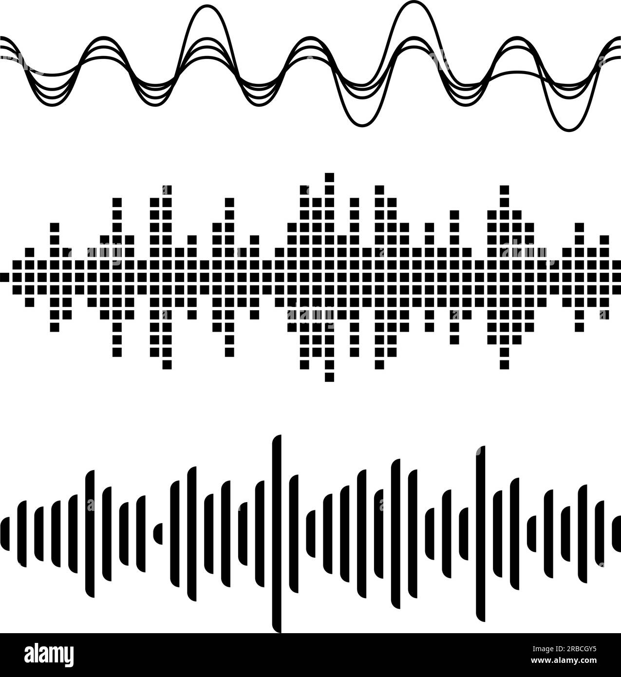 Abstract Digital Equalizers Set for Music App on White Backdrop Stock