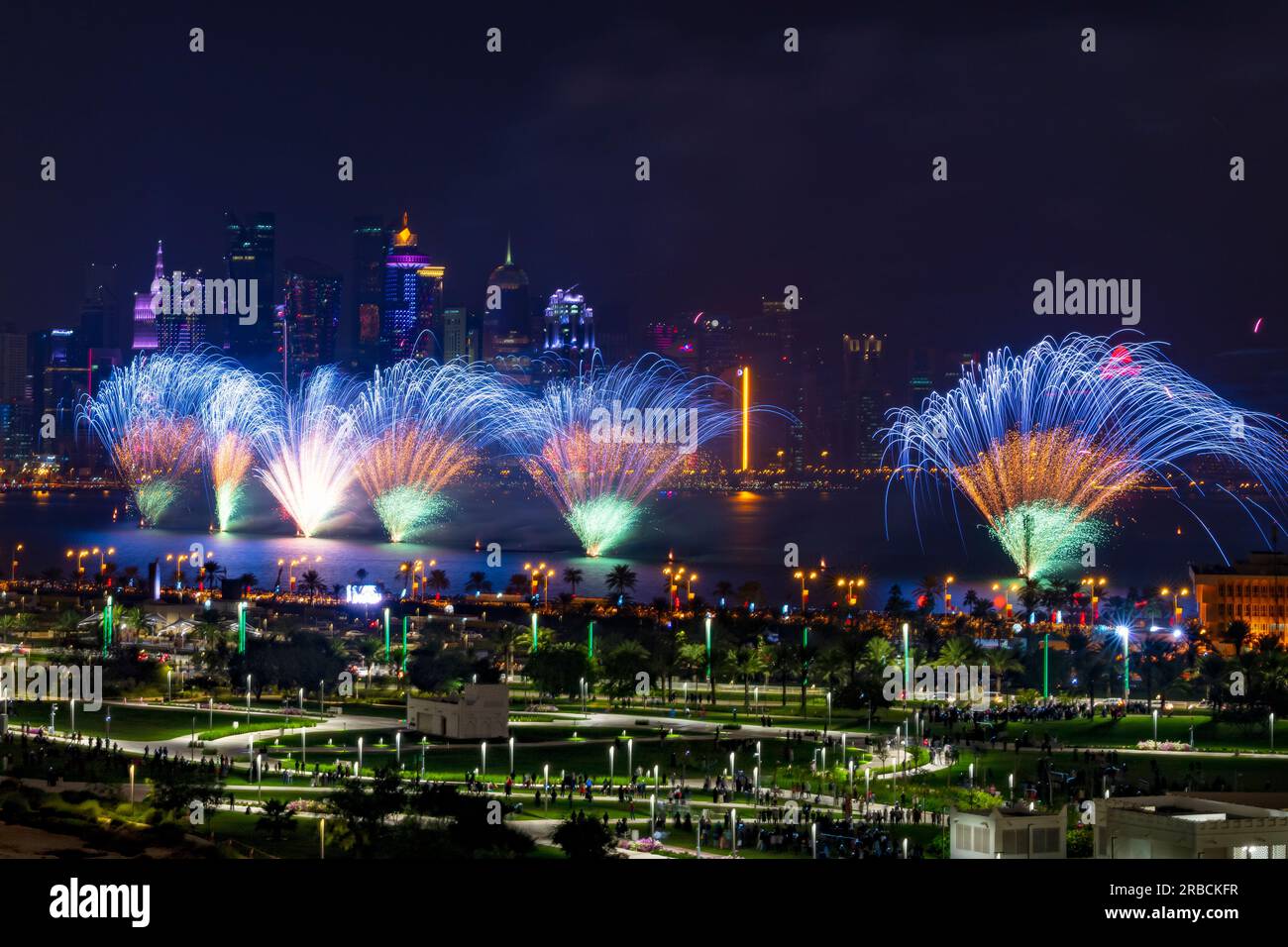 Qatar national day fireworks with Qatar skyline Stock Photo Alamy