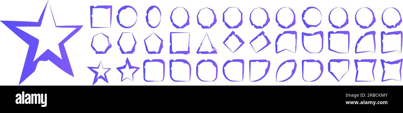 Cet Vector contour frame design elements with uneven abstract texture gradient Violet blue color Stock Vector