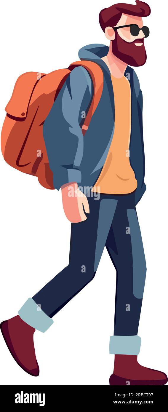 One person hiking with backpack in nature Stock Vector