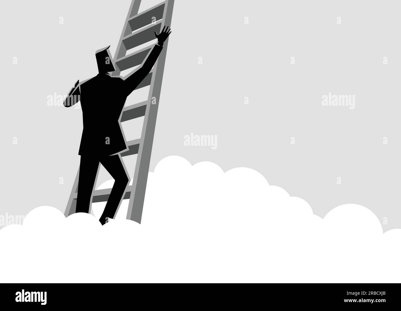 Business concept vector illustration of a businessman climbing a ladder ...