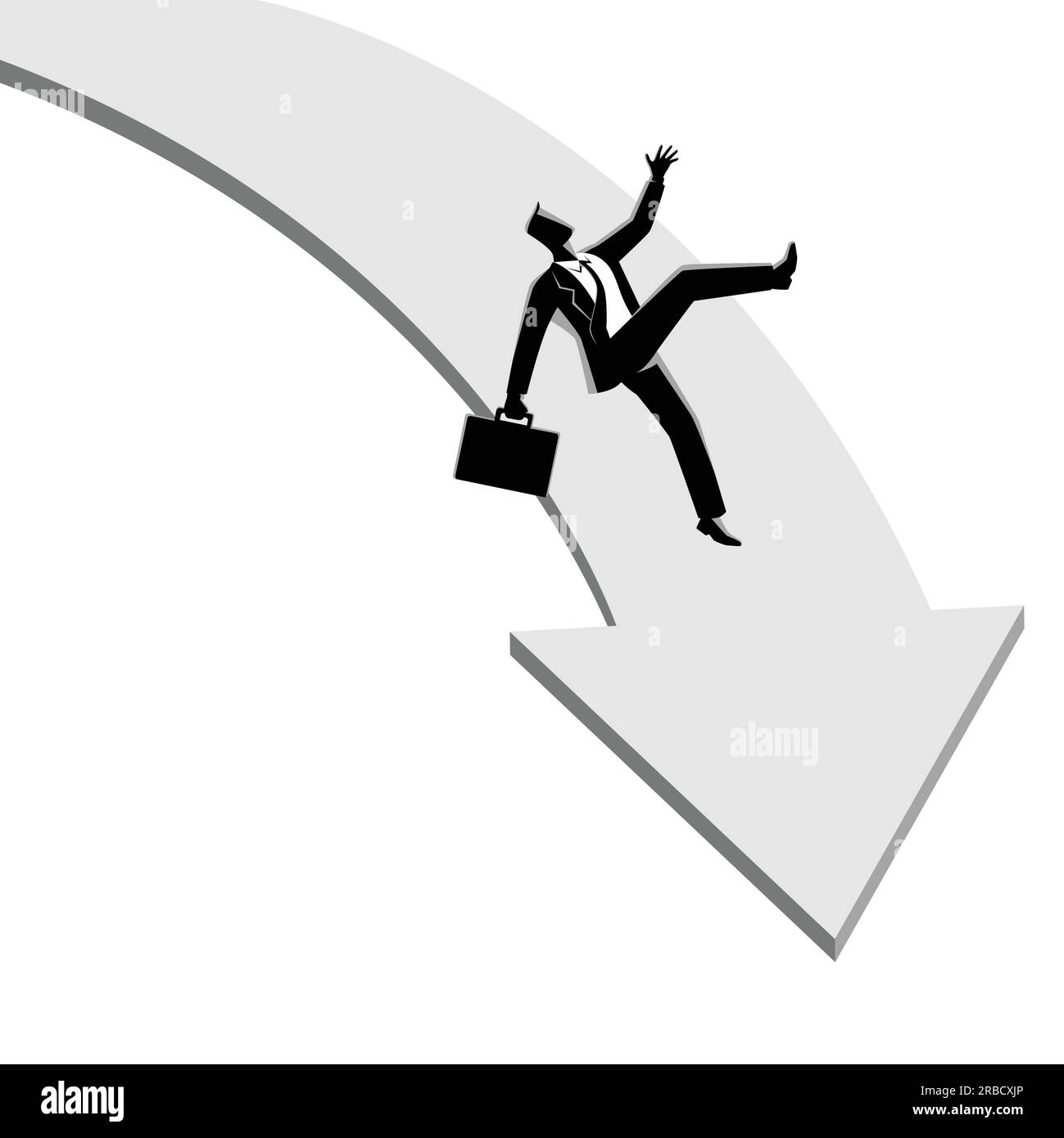 Business concept vector illustration of businessman falling down on arrow graphic, business failure, crisis concept Stock Vector