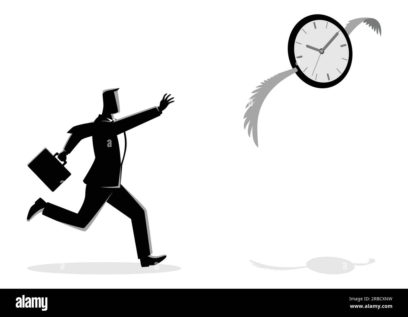 Business concept vector illustration of a businessman chasing a flying clock Stock Vector