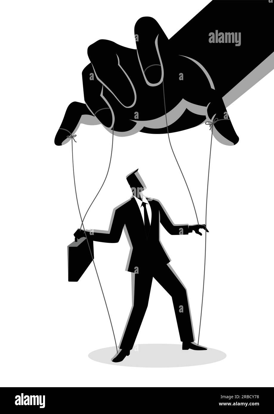 Business concept vector illustration of a businessman being controlled by puppet master Stock