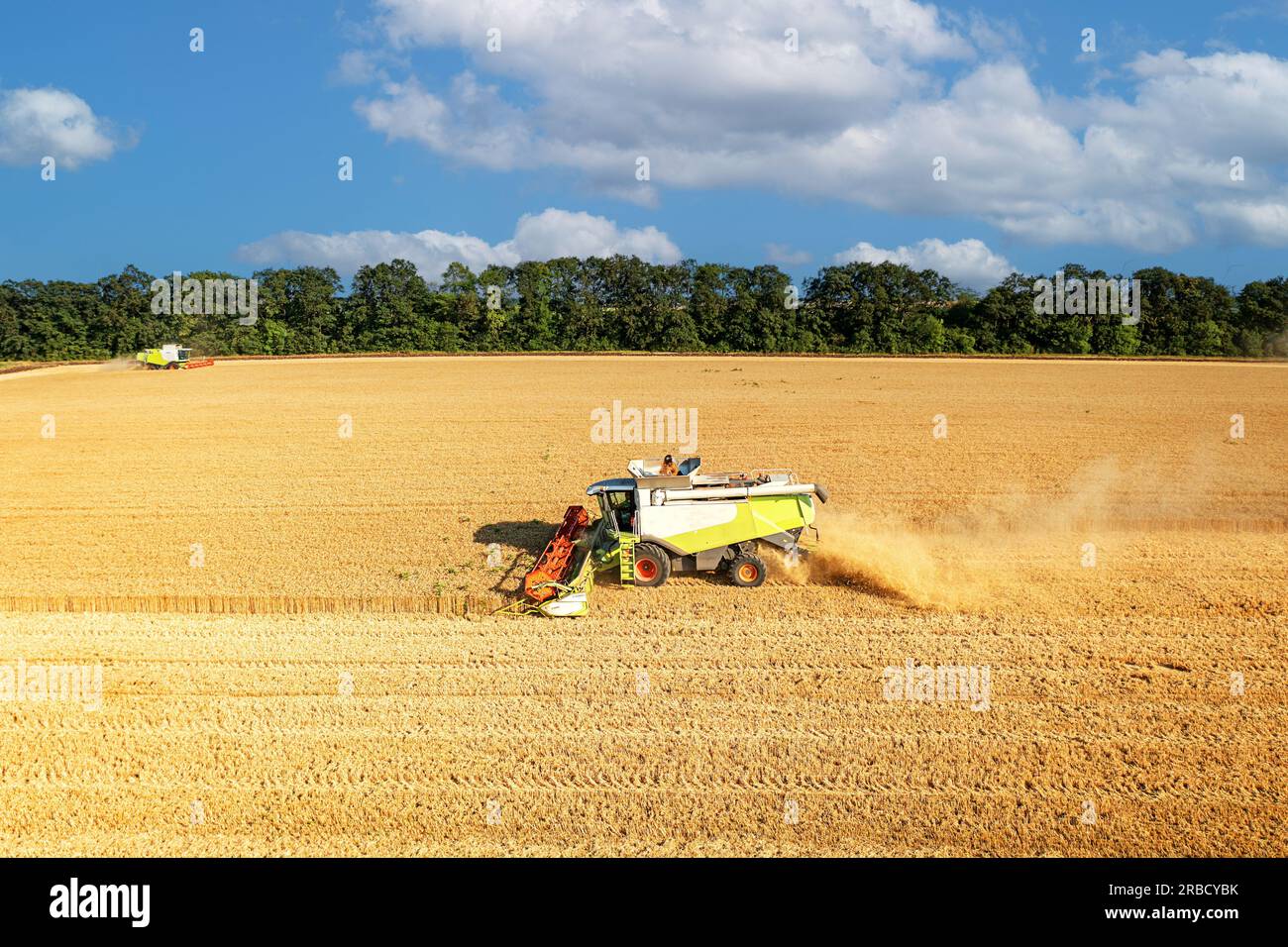 Combine harvester in action on wheat field. Drone shoot! Stock Photo ...