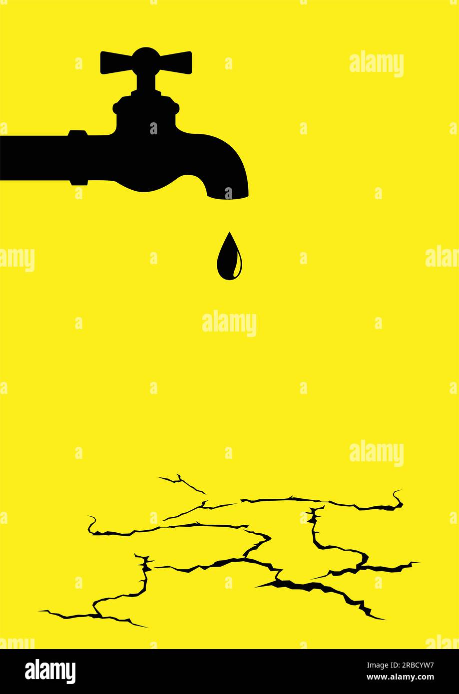 Vector illustration of a water tap on the dried cracked land Stock