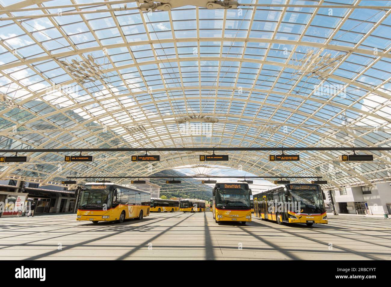 Inside the glass roofed bus station in Chur, Switzerland, Europe Stock Photo