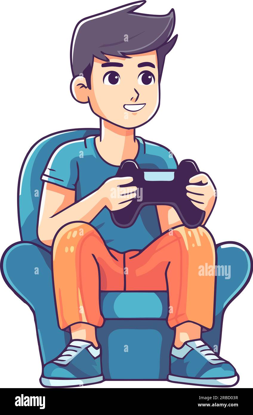 Smiling child playing video game with joystick Stock Vector