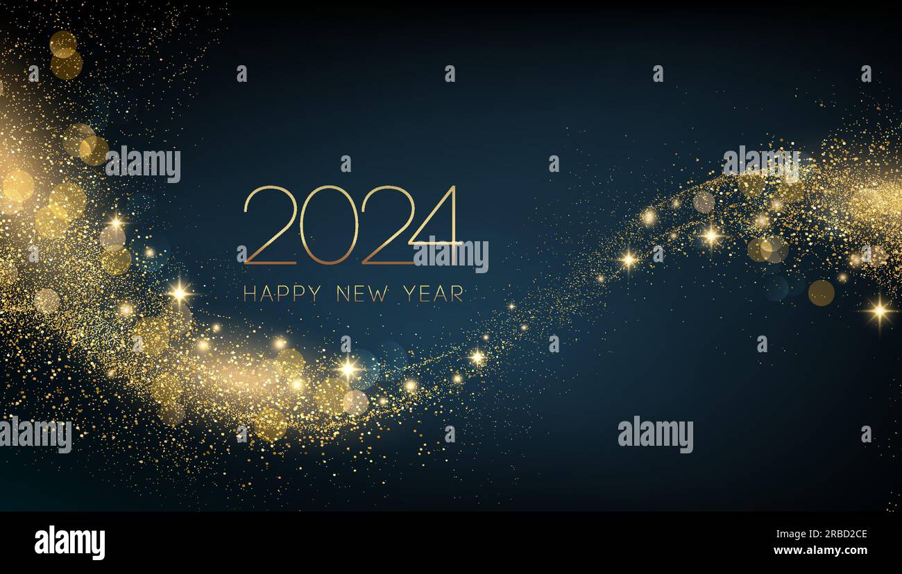 2024 New Year Abstract shiny color gold wave design element Stock ...