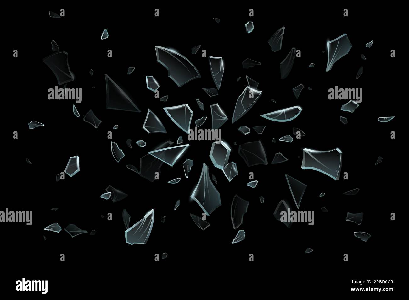 Scattered glass shatters. Pieces of glassy shards, broken window shard