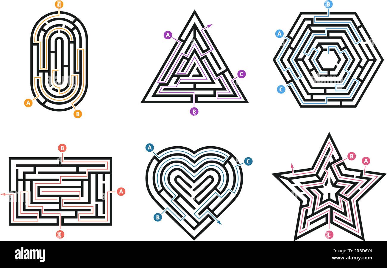 Labyrinth conundrum. Searching way, many ways directions maze and