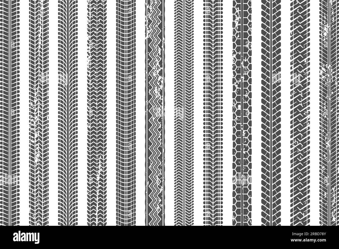 Tires tread tracks. Dirty tire track, grunge texture treads pattern and