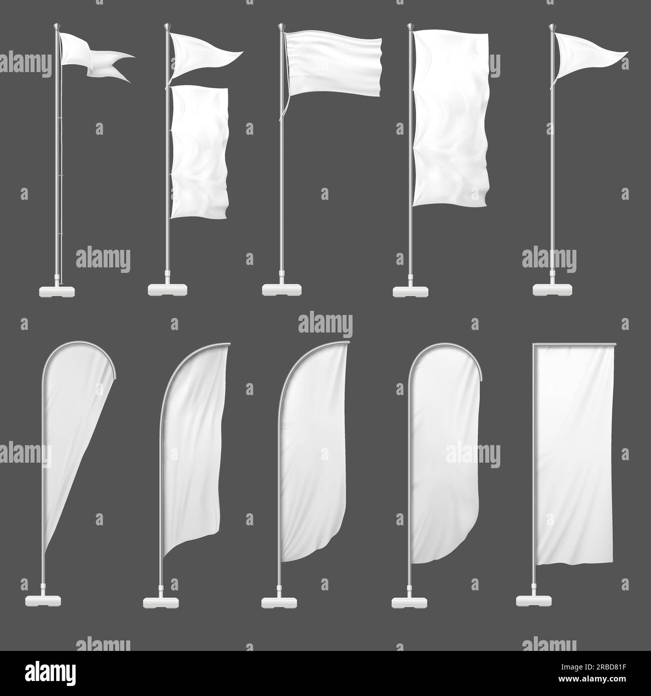 Beach flag. Outdoor banner on flagpole, stand blank flags and empty