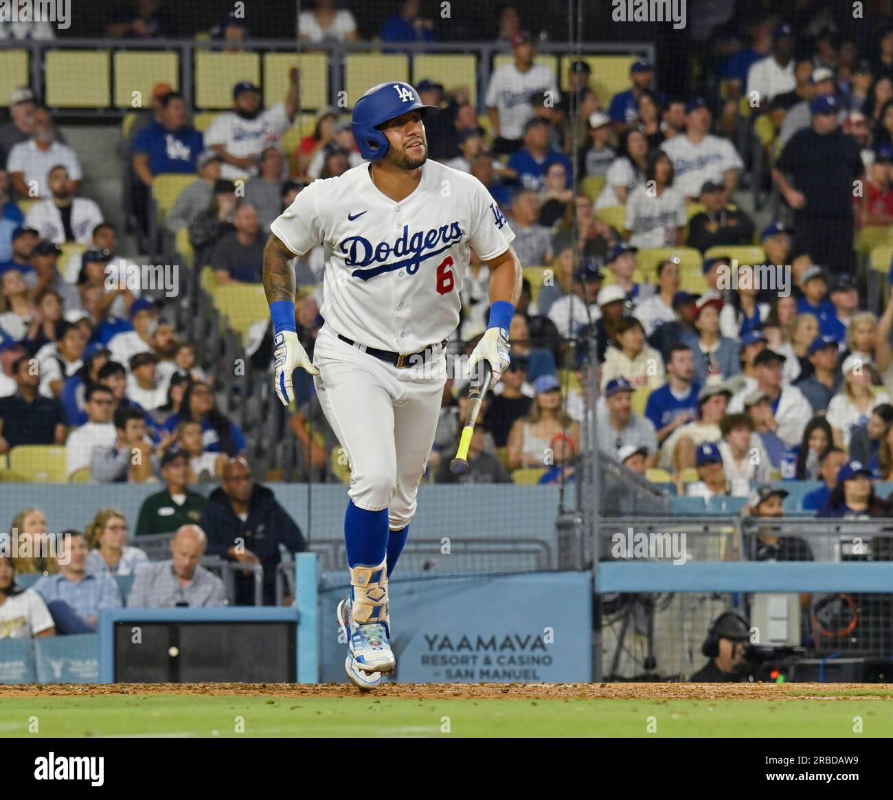 Los Angeles, United States. 28th Aug, 2023. Los Angeles Dodgers right  fielder Jason Heyward (23) celebrates with David Peralta after hitting a  two-run home run in the sixth inning of the 7-4