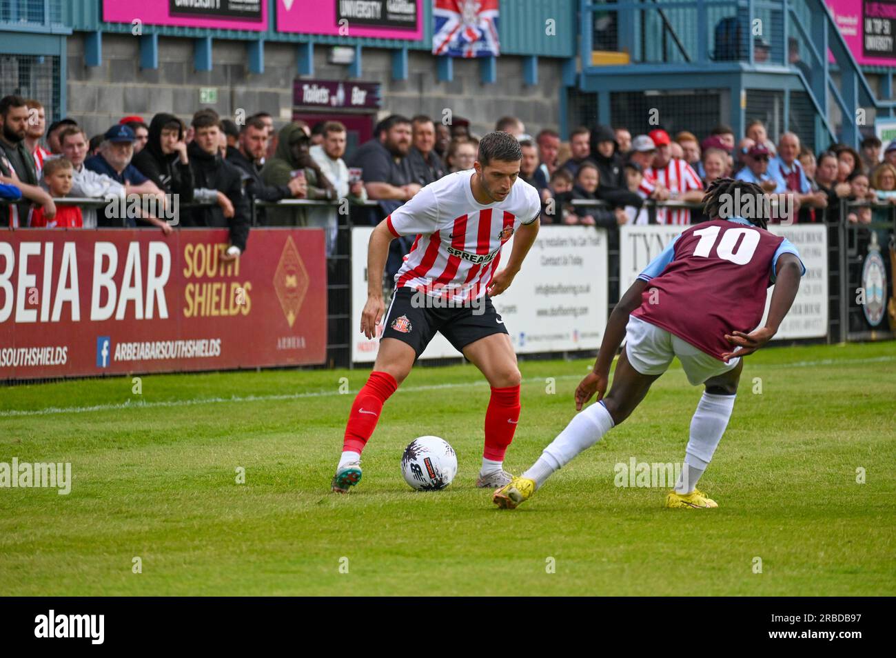 Sunderland AFC's Lynden Gooch in action against South Shields FC. Stock Photo