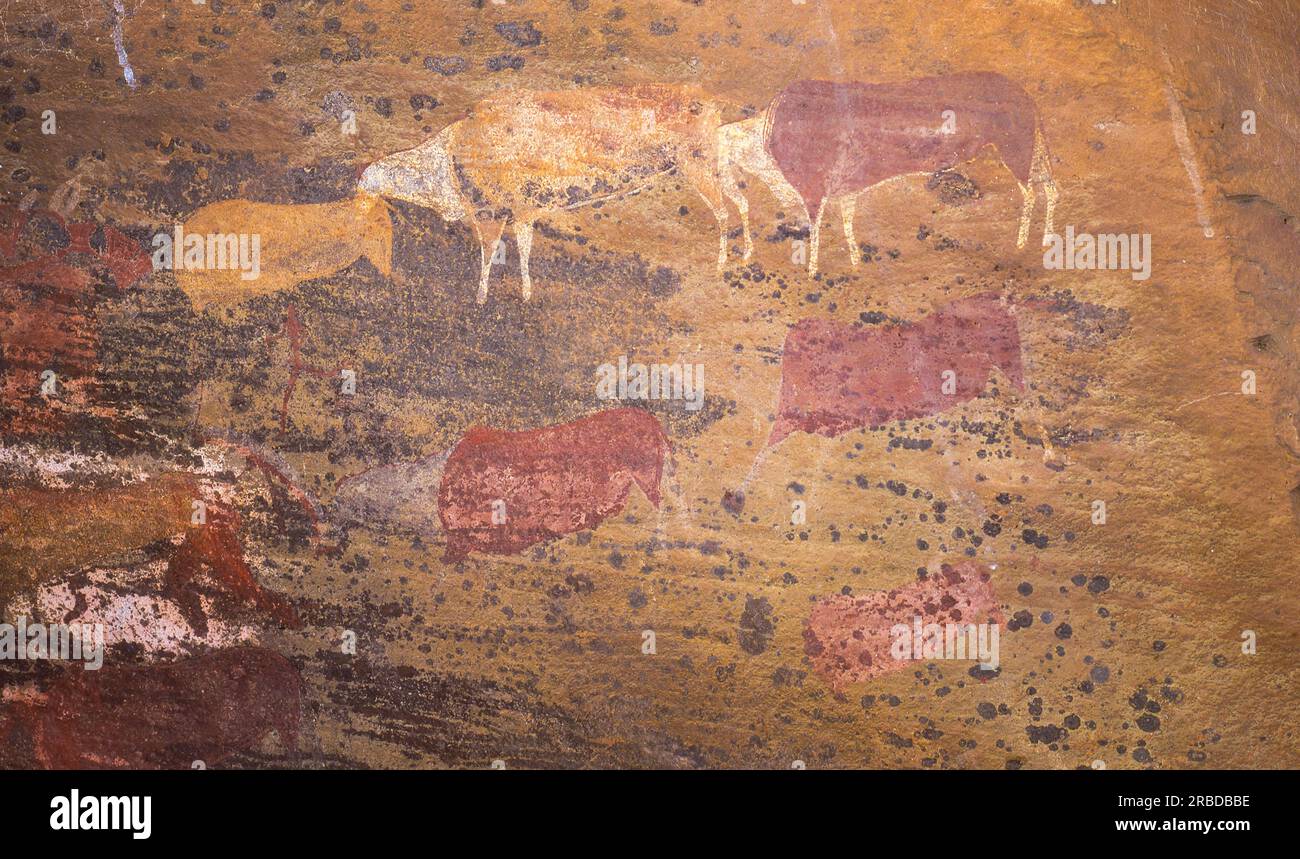 Prehistoric San rock art in a large cave in Giants Castle Game Reserve