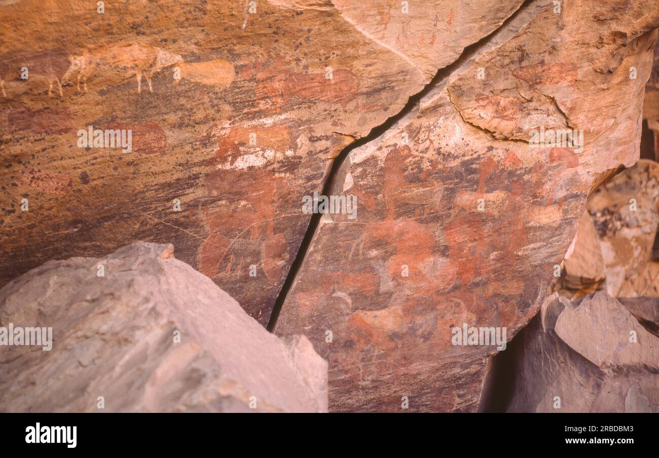 Prehistoric San rock art in a large cave in Giants Castle Game Reserve