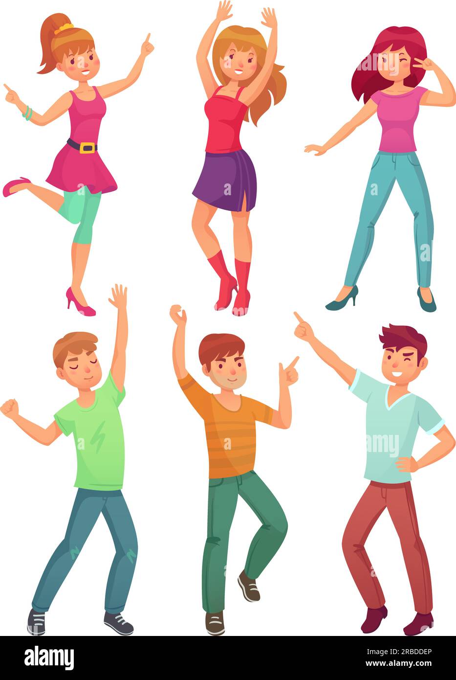 Cartoon people dance. Adult persons smiling and teens dancing at young ...