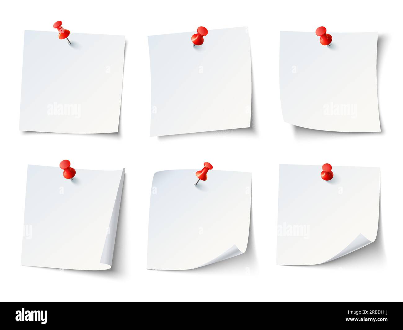 White blank draw papers, notes on red thumbtack. Top view note sticker