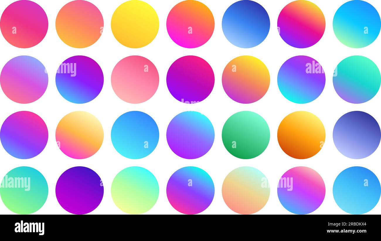 Vivid gradient spheres. Minimalist multicolor circles, abstract 80s