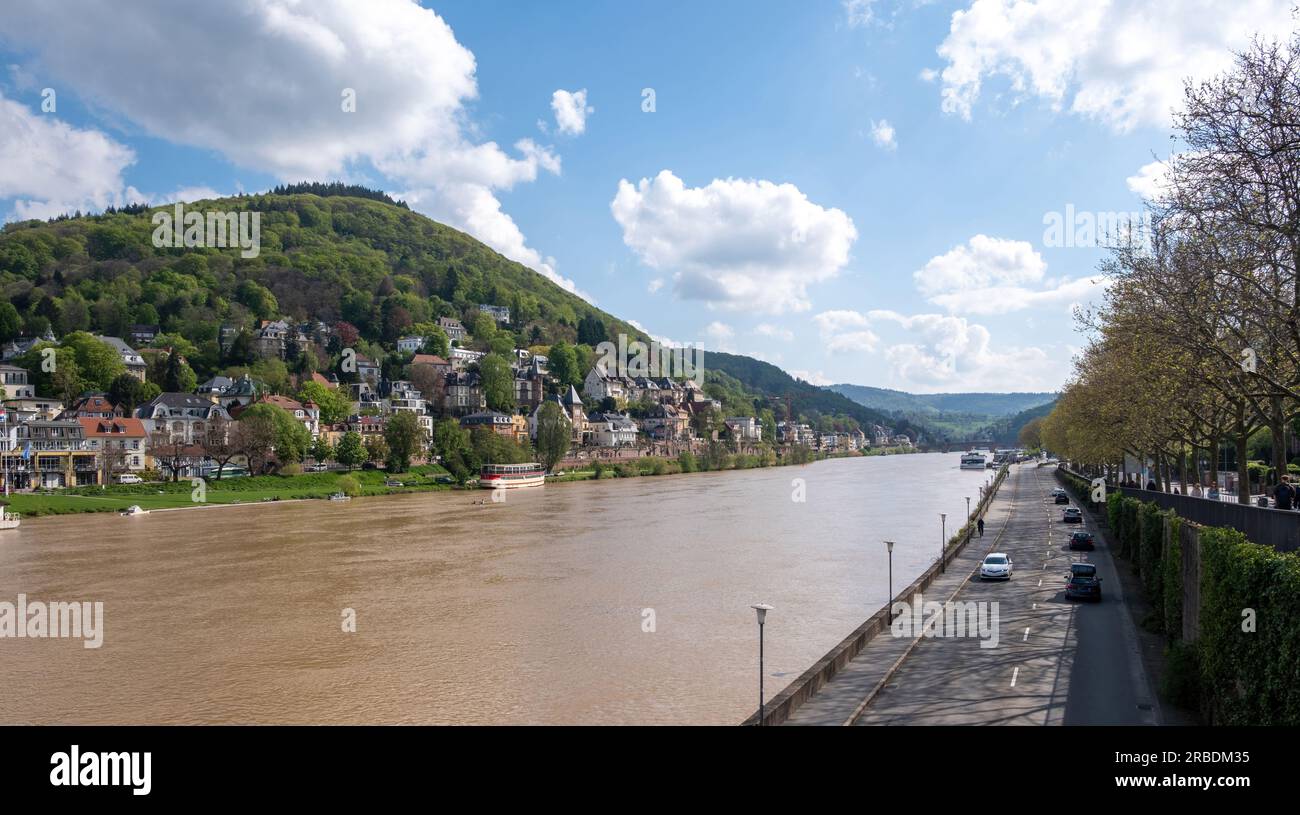 Germany, view of Heidelberg traditional city build at Neckar riverside ...