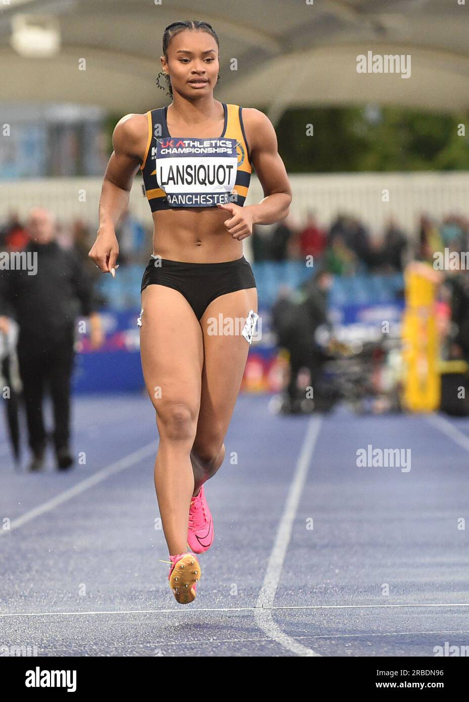 Manchester Regional Arena, Manchester, UK.  National UK Athletics Championships 2023.  Caption: LANSIQUOT Imani Womens 100 Meters  Picture: Mark Dunn/Alamy Live News (Sport) Credit: Mark Dunn Photography/Alamy Live News Stock Photo