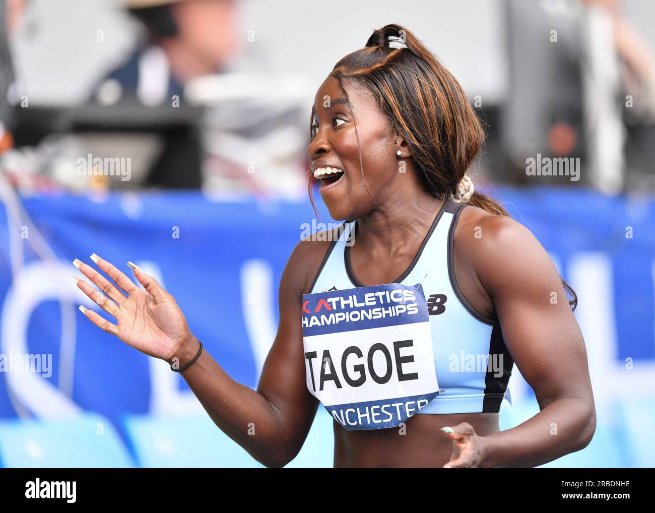 Manchester Regional Arena, Manchester, UK.  National UK Athletics Championships 2023.  Caption:  TAGOE -Womens 100 Meters    Picture: Mark Dunn/Alamy Live News (Sport) Credit: Mark Dunn Photography/Alamy Live News Stock Photo