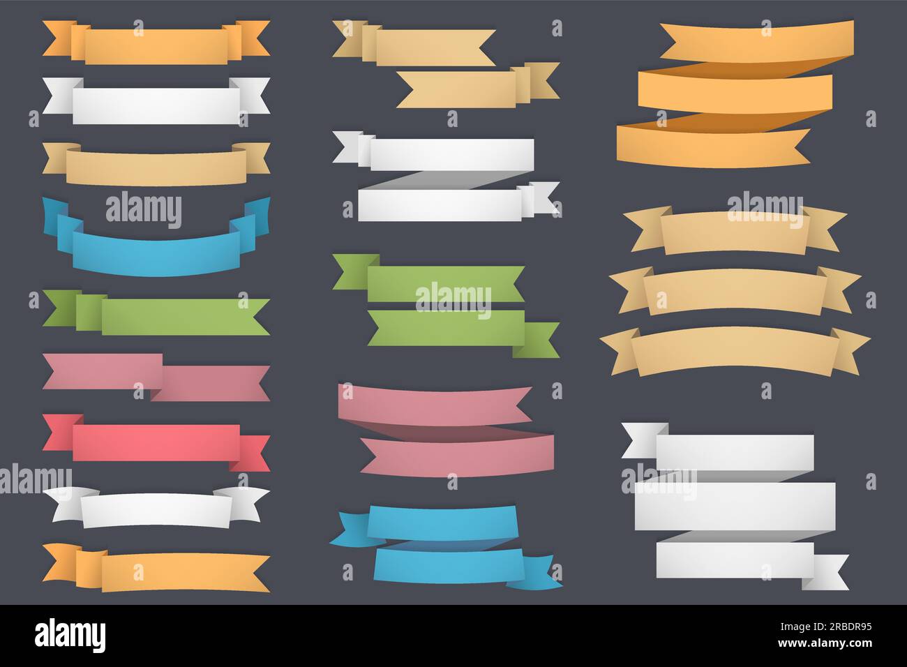 3 Color Ribons Blank colored ribbons set, one, two and three lines for your text ...