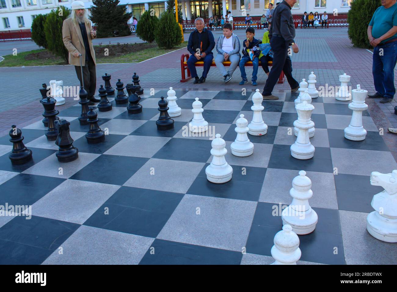 Elista, Kalmykia, Russia - March 6, 2018: Big chess in hall of Chess Palace in the city of chess, editorial image Stock Photo