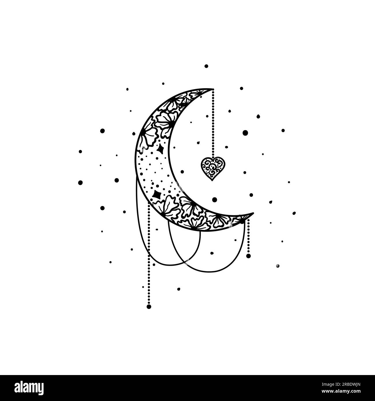 Mystical moon and stars. Stars, constellations, moon, crystals. Hand(04)