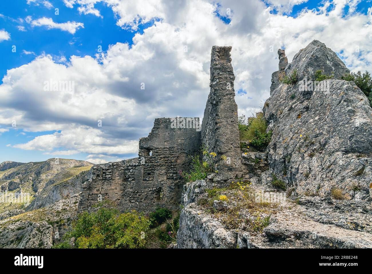 Ruins of the Castle of Benissili or Alcalà. It was the residence of the famous Moorish leader Al-Azraq. It dates from the eleventh century. Located in Stock Photo