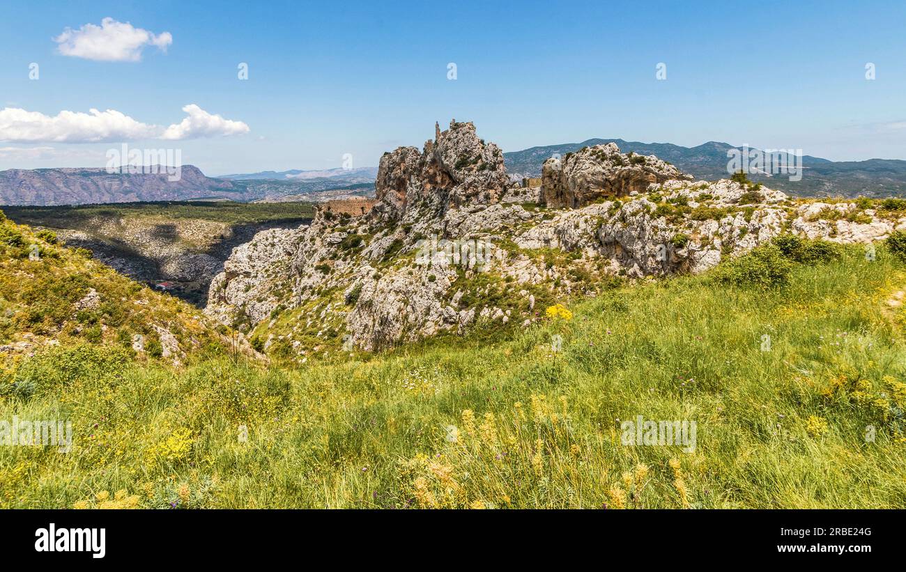 Ruins of the Castle of Benissili or Alcalà. It was the residence of the famous Moorish leader Al-Azraq. It dates from the eleventh century. Located in Stock Photo