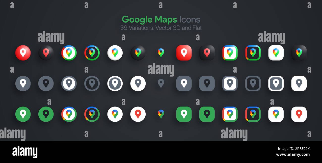 Google Maps Icons Set Modern 3D And Flat In Different Variations Stock Vector Image & Art Alamy