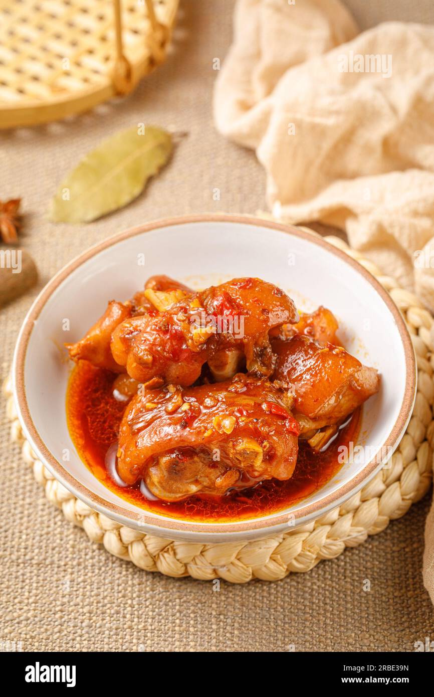 braised pig's trotters （Pork Hock，pig feet）with brown soya sauce, rice