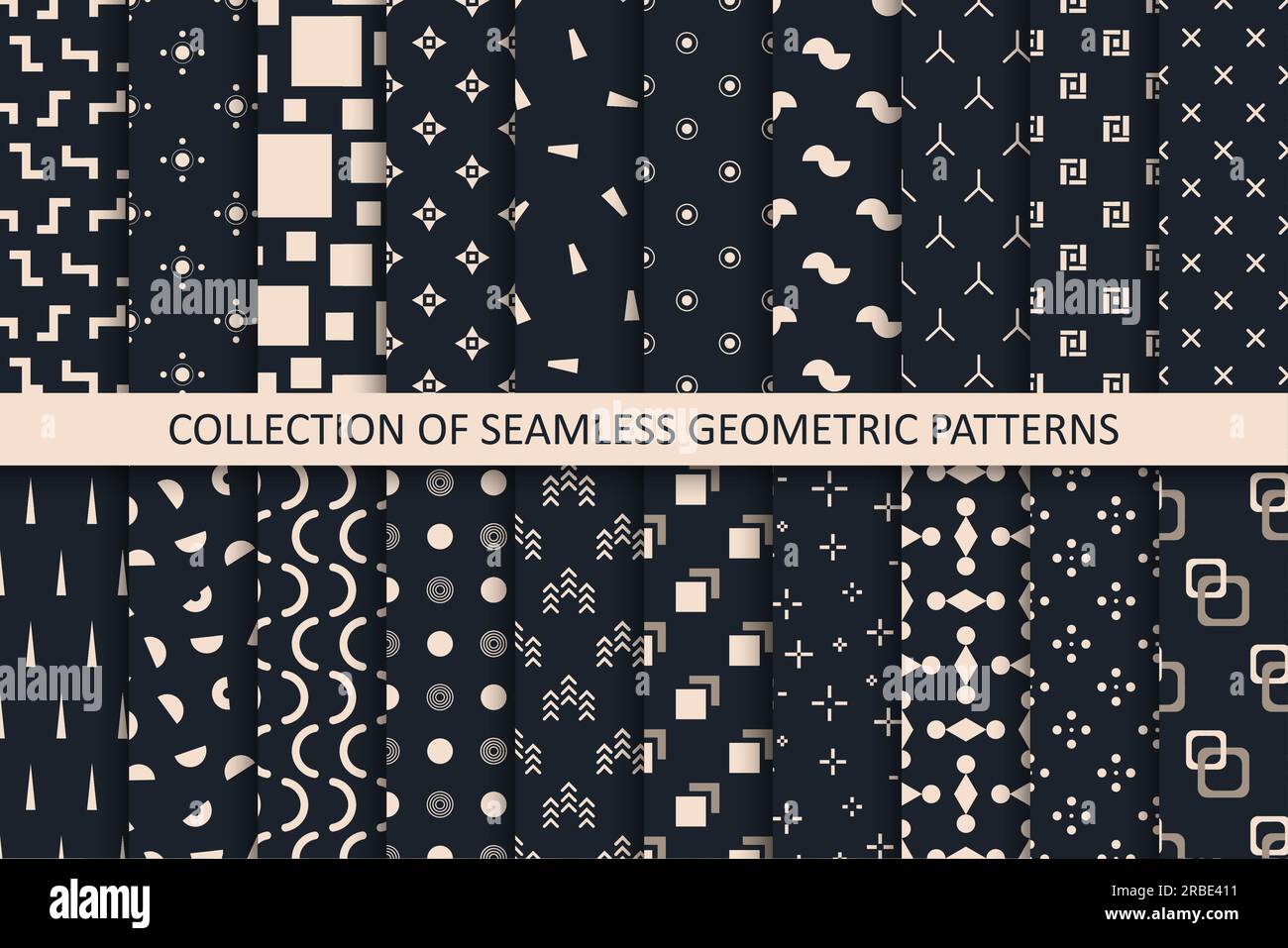 Collection of seamless geometric patterns. Black repeatable ...