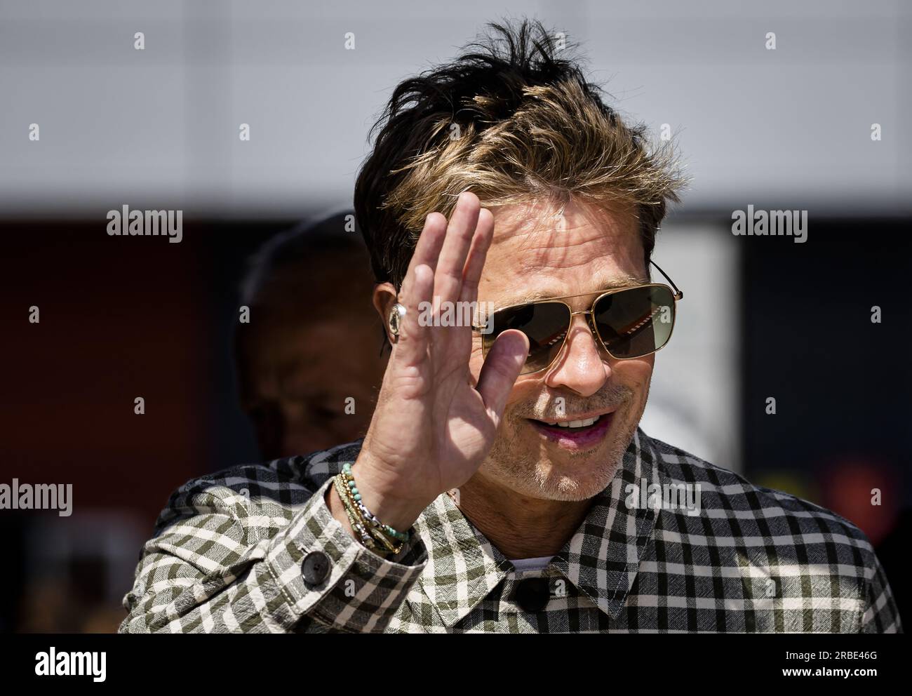SILVERSTONE Actor Brad Pitt arrives ahead of the British Grand Prix