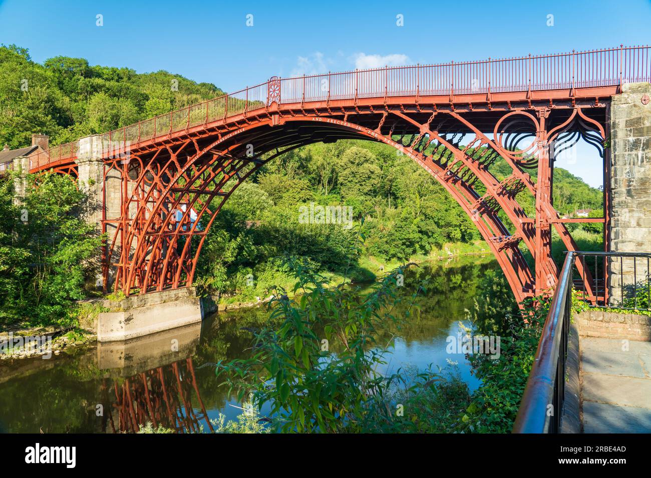 The Iron Bridge over the River Severn, in Ironbridge Shropshire, UK on a Summer Morning Stock Photo