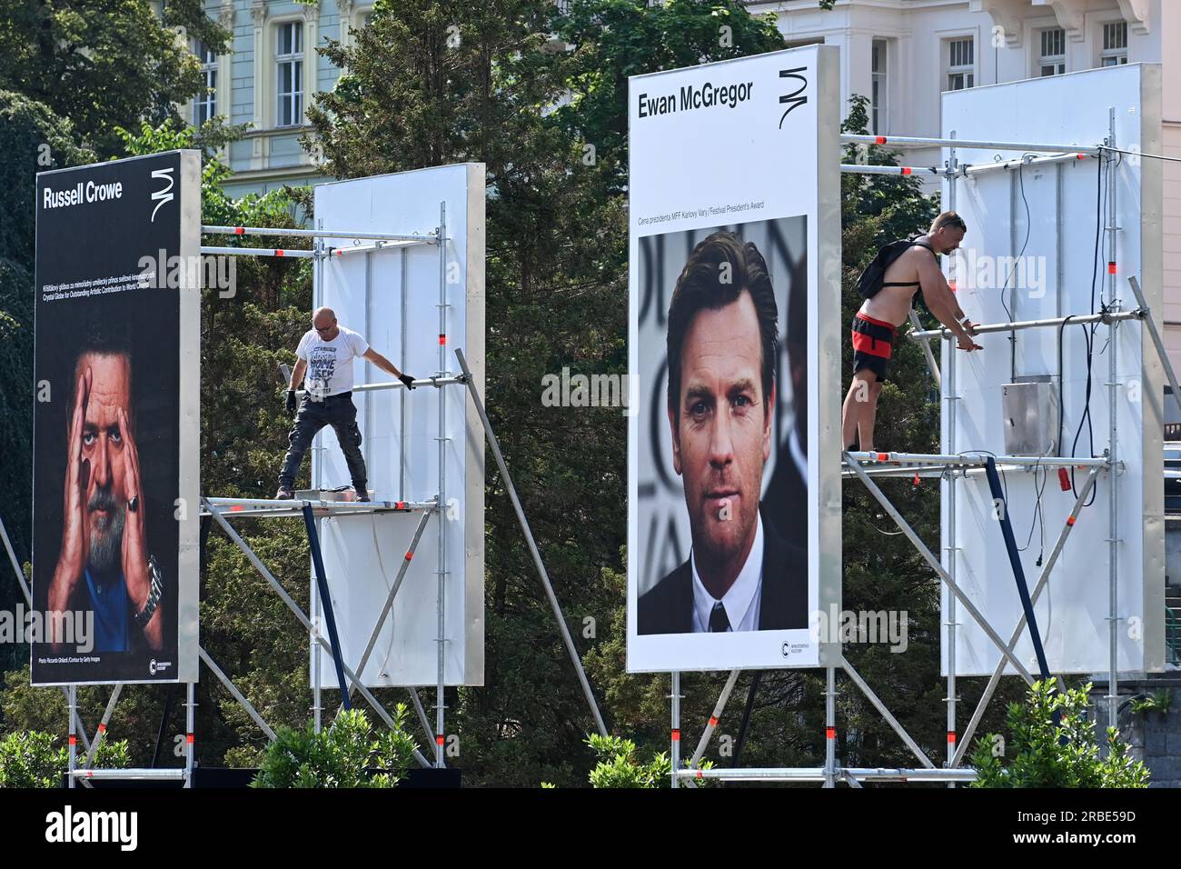 Karlovy Vary, Czech Republic. 09th July, 2023. Removal of festival backdrops and buildings after the end of the 57th Karlovy Vary International Film Festival, July 9, 2023. Credit: Slavomir Kubes/CTK Photo/Alamy Live News Stock Photo