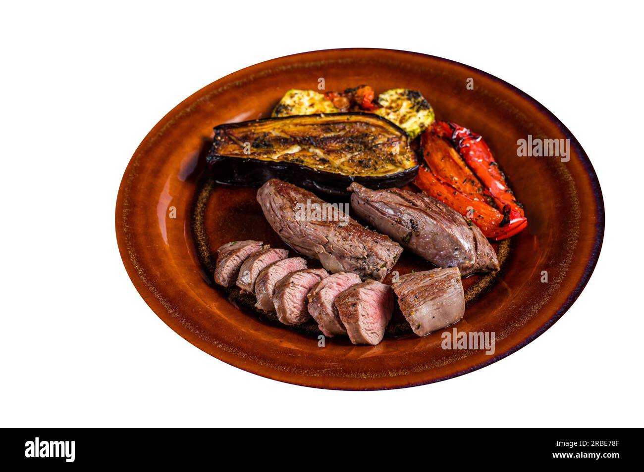 Grilled mutton tenderloin Fillet Meat, lamb sirloin on rustic plate ...